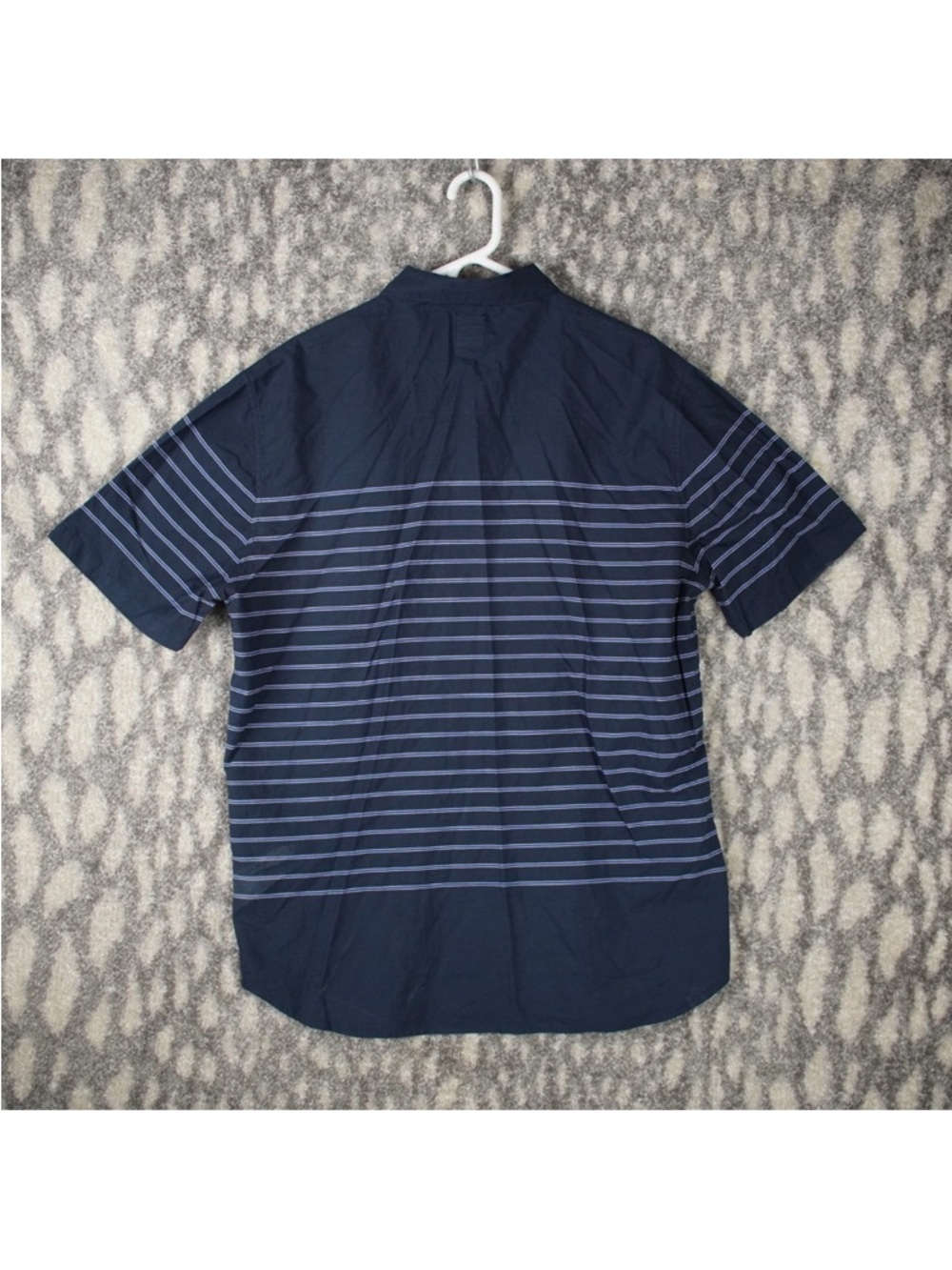 Stussy Short Sleeve Button Up Shirt Mens X-Large Navy Blue Striped Logo Street - Picture 2 of 13